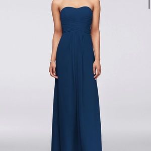 Long Strapless Chiffon Dress and Pleated Bodice